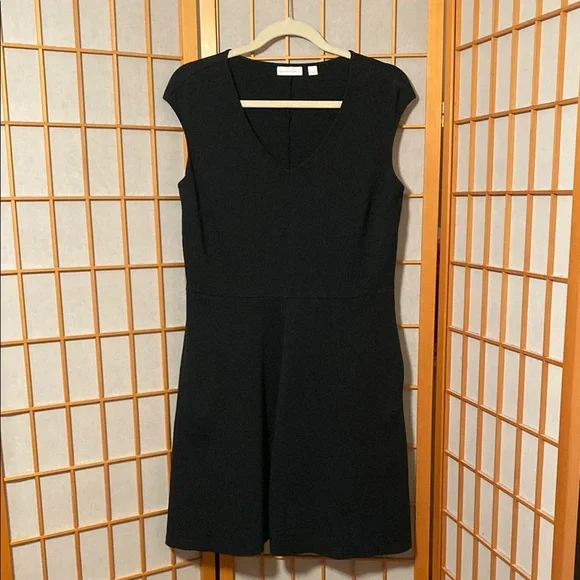 New York & Co Black Cap Sleeve A-line dress 100 % cotton size L - Picture 1 of 8